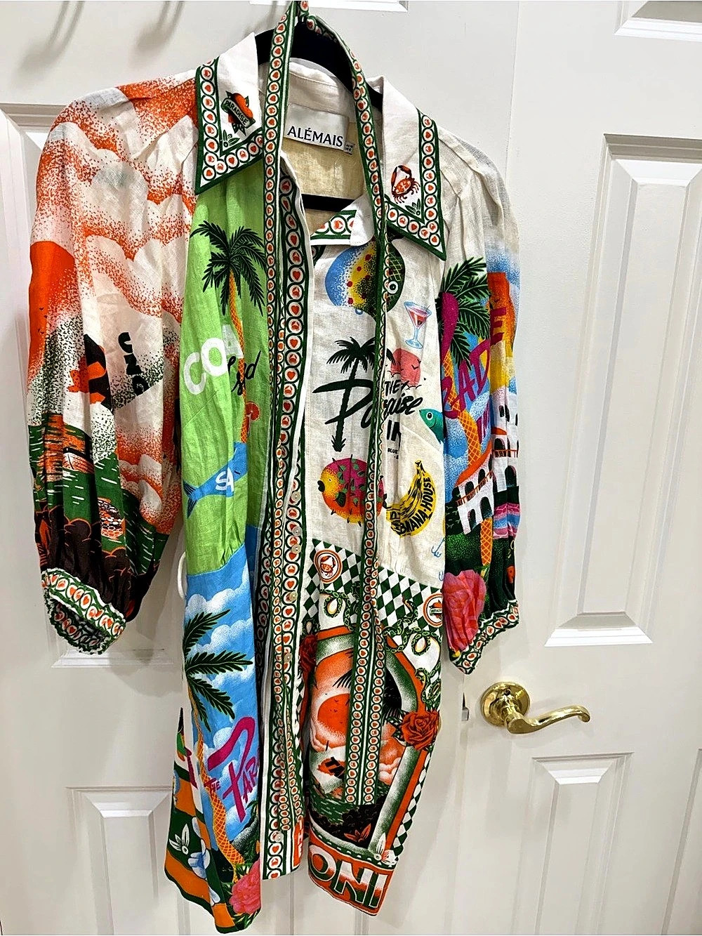ALÉMAIS Paradise Inn Shirt Dress Printed Button Down Medium
